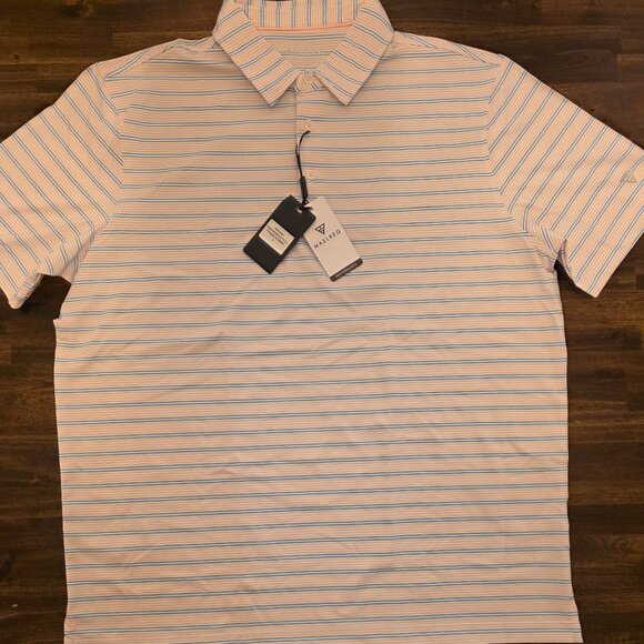 Maelreg Other - Maelreg Men's Golf Polo Shirt Large Pink Blue Stripe Performance NWT
